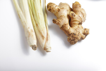 Picture of herbs such as ginger, limegrass and secang wood that usually used for cooking as spice also for medical purpose