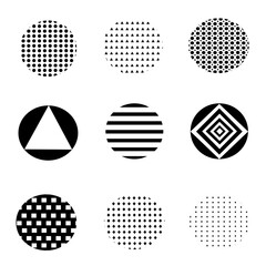  Set of abstract geometric pattern with black and white.The shape of circle with various geometric shapes.Vector illustration pattern.