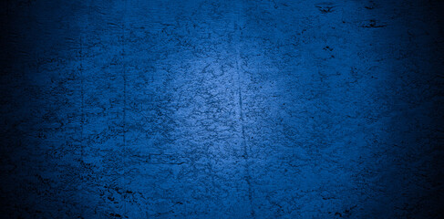 Old wall pattern texture cement blue dark abstract  blue color design are light with black gradient background.