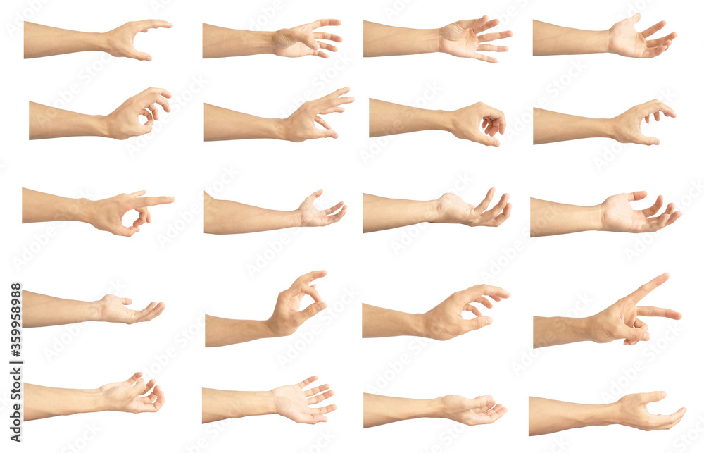 hand collection in gestures with white skin isolated on white ...