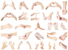Collection Hand Multiple Set Of Both Hands, Both Left Hand And Right Hand In Gestures Isolated On White Background
