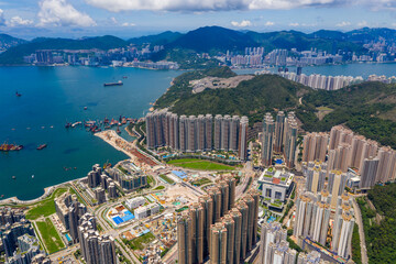 Sticker - Drone fly over Hong Kong city