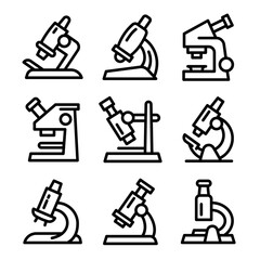 Poster - Microscope icons set. Outline set of microscope vector icons for web design isolated on white background