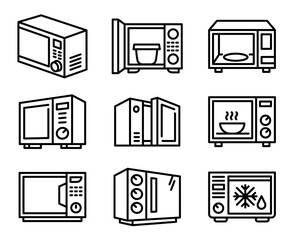 Poster - Microwave icons set. Outline set of microwave vector icons for web design isolated on white background