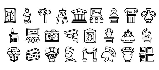 Museum icons set. Outline set of museum vector icons for web design isolated on white background