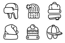 Winter Headwear Icons Set. Outline Set Of Winter Headwear Vector Icons For Web Design Isolated On White Background