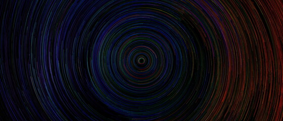 Wall Mural - abstract colorful circular lines on dark blue background, copy negative space, radial moving flow gl