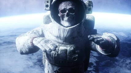 Wall Mural - Dead zombie astronaut in space. Cadaver. Realistic 4k animation.