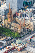 Aerial View Of St Paul's Cathedral And Flinders Street Station