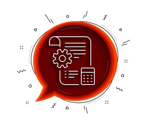 Poster - Settings blueprint line icon. Chat bubble with shadow. Engineering cogwheel tool sign. Cog gear symbol. Thin line settings blueprint icon. Vector