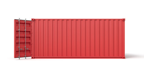 Poster - 3d rendering of open empty red barge container with white insides isolated on white background.