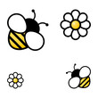 Honey bees with flowers vector isolated on the white background