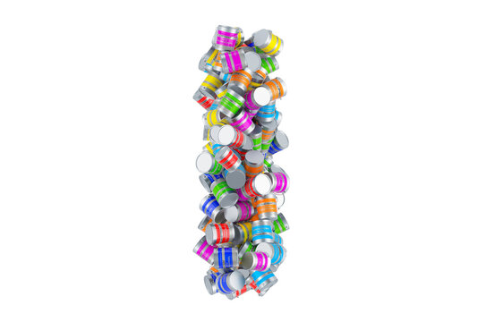 Letter I from colored paint cans, 3D rendering