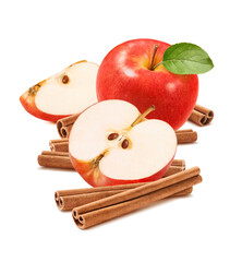 Wall Mural - red apples and cinnamon sticks isolated on white background
