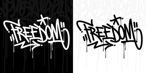 Word Freedom Abstract Hip Hop Hand Written Graffiti Style Vector Illustration Art