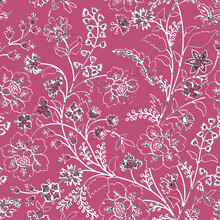 Indian Floral Paisley Pattern Vector Seamless. Vintage Oriental Flowers Motif Print For Chintz Fabric Or Batik Indonesia Sarong. Arabesque Design For Blanket, Wallpaper, Rug, Textile, Clothing.
