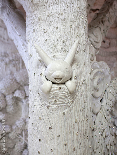Cuadros en Lienzo Bas-relief with amusing pikachu - decoration detail of Wat Huay Pla Kang, known