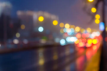 Abstract urban night light bokeh defocused background