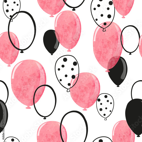 Papel de parede Watercolor pink and black balloons seamless pattern