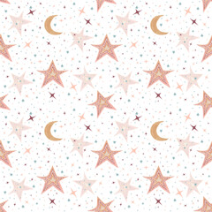  Romantic watercolour pattern with stars and moon