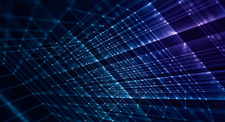 Leinwandbilder - Abstract tech background. Grip in blue and purple for design and with broken, business backdrop of connections and dots.