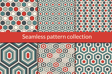 Honeycomb, Hexagon Seamless Pattern Collection. Geo Design Background Set. Classic Geometric Mosaic Tiles Print Kit