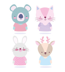 Wall Mural - cartoon cute animals characters koala cat rabbit and deer