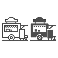 Poster - Trailer kiosk line and solid icon, Street food concept, Street kiosk sign on white background, Food trailer icon in outline style for mobile concept and web design. Vector graphics.