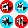 Propaganda Mind Control Signs
Set of four subliminal messaging propaganda billboard signs telling people to obey and conform. Inspired by the classic science fiction movie, They Live.