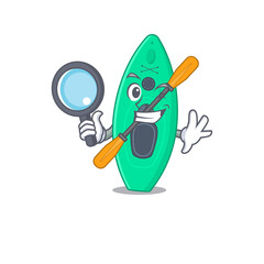 Sticker - cartoon mascot design of canoe superb Detective breaking the case using tools