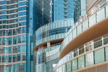 Close up of urban glass buildings