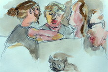 Sketch Of Several People In A Coffee Bar In Italy
