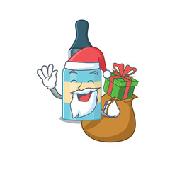 Poster - Cartoon design of hair oil Santa having Christmas gift