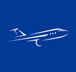 Airplane logo flight plane silhouette white color blue background
