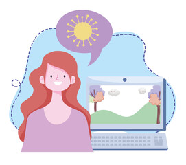 Sticker - online training, woman with computer learning coronavirus covid19, courses knowledge development using internet