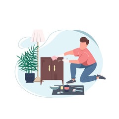 Sticker - Handyman flat color vector faceless character