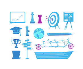 Poster - Business and education flat color vector objects set