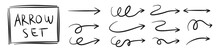 Arrow Vector Hand Draw Doodle Vector Illustration. Arrows Direction Mark Sign. Handmade Sketch Symbols Set On A White Background