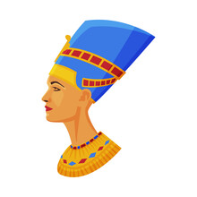 Bust Of Nefertiti, Symbol Of Egypt Flat Style Vector Illustration On White Background