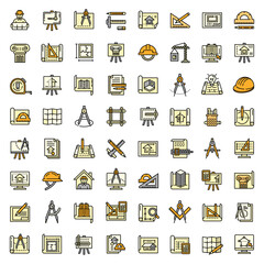 Poster - Architect equipment icons set. Outline set of architect equipment vector icons for web design isolated on white background