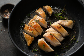 Poster - Cooked chicken breast with spices on pan