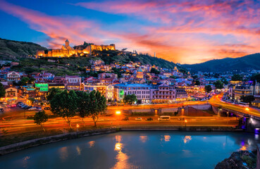 Wall Mural - Old Town of Tbilisi at sunset