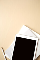 Wall Mural - flat lay, top view tablet pad with blank screen