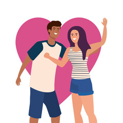 Wall Mural - happy couple with heart background, healthy lifestyle, celebrating holiday vector illustration design