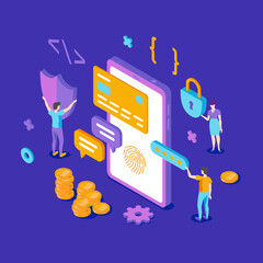 data protection design concept, flat isometric vector illustration with characters. bright, colorful