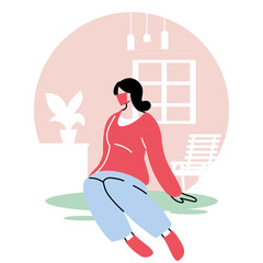 Sticker - woman with mask staying at home and exercising