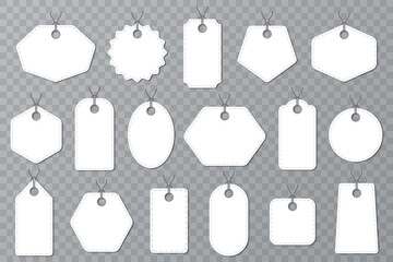 Fototapete - Set of white blank tag labels mockup. Template of tag labels