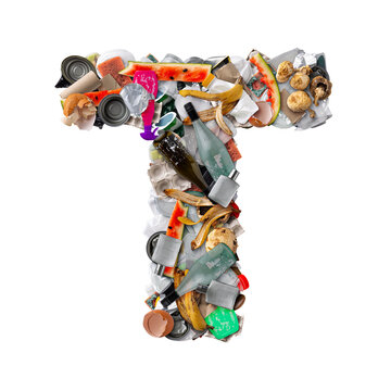 Letter T made of trash
