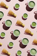 Pattern with tools for making matcha drink