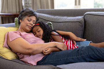 Wall Mural - Senior African American woman and her granddaugher enjoying her time at home